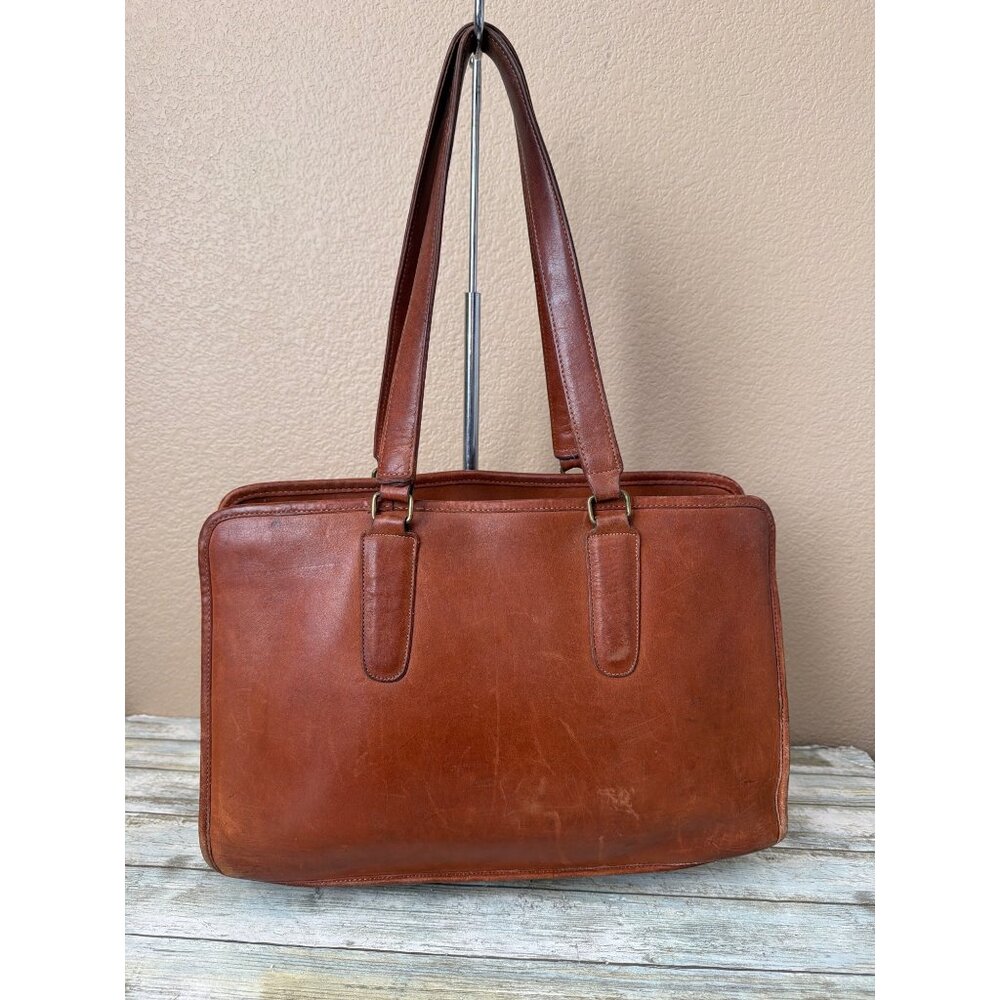 1970s 80s Coach 399-0645 Glove Tanned British Tan Marketing Tote Bag NYC w/FLAWS